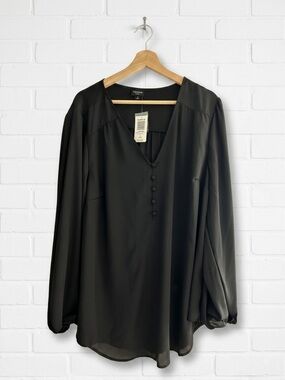 Torrid Harper Georgette Pullover Long Sleeve Tunic Blouse Black Size 2 2X NWT